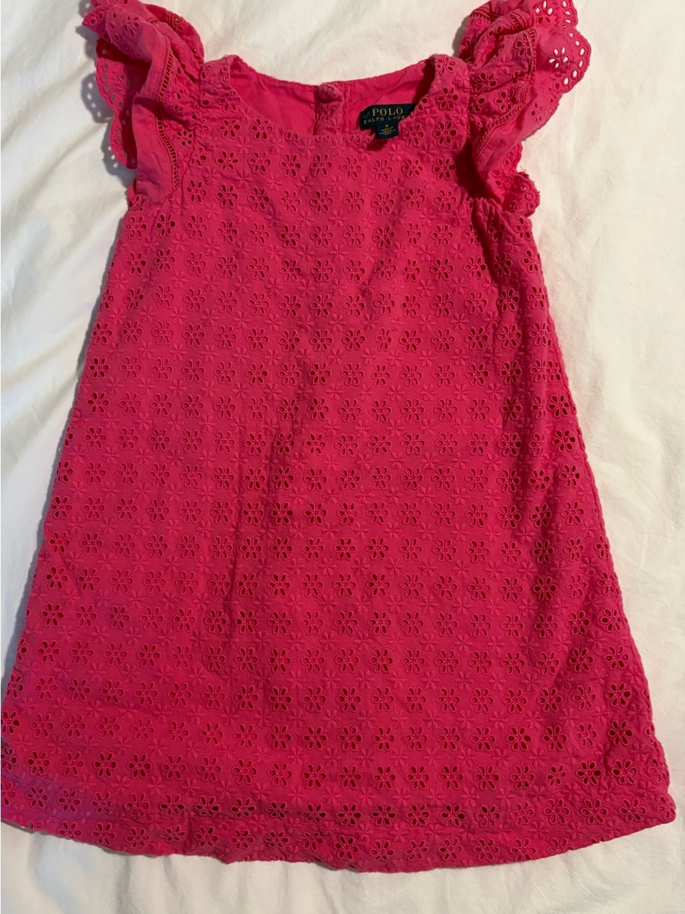 Polo by Ralph Lauren Bright Pink Eyelet Flutter-Sleeve Dress